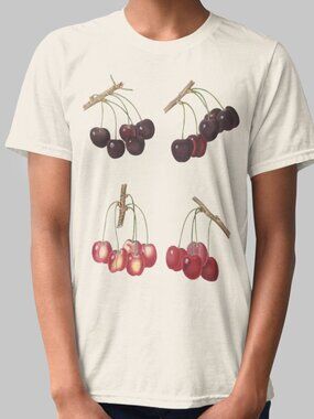 Wild Cherry Vintage Botanical Print Short Sleeve Graphic Tee T-shirt S-XXL